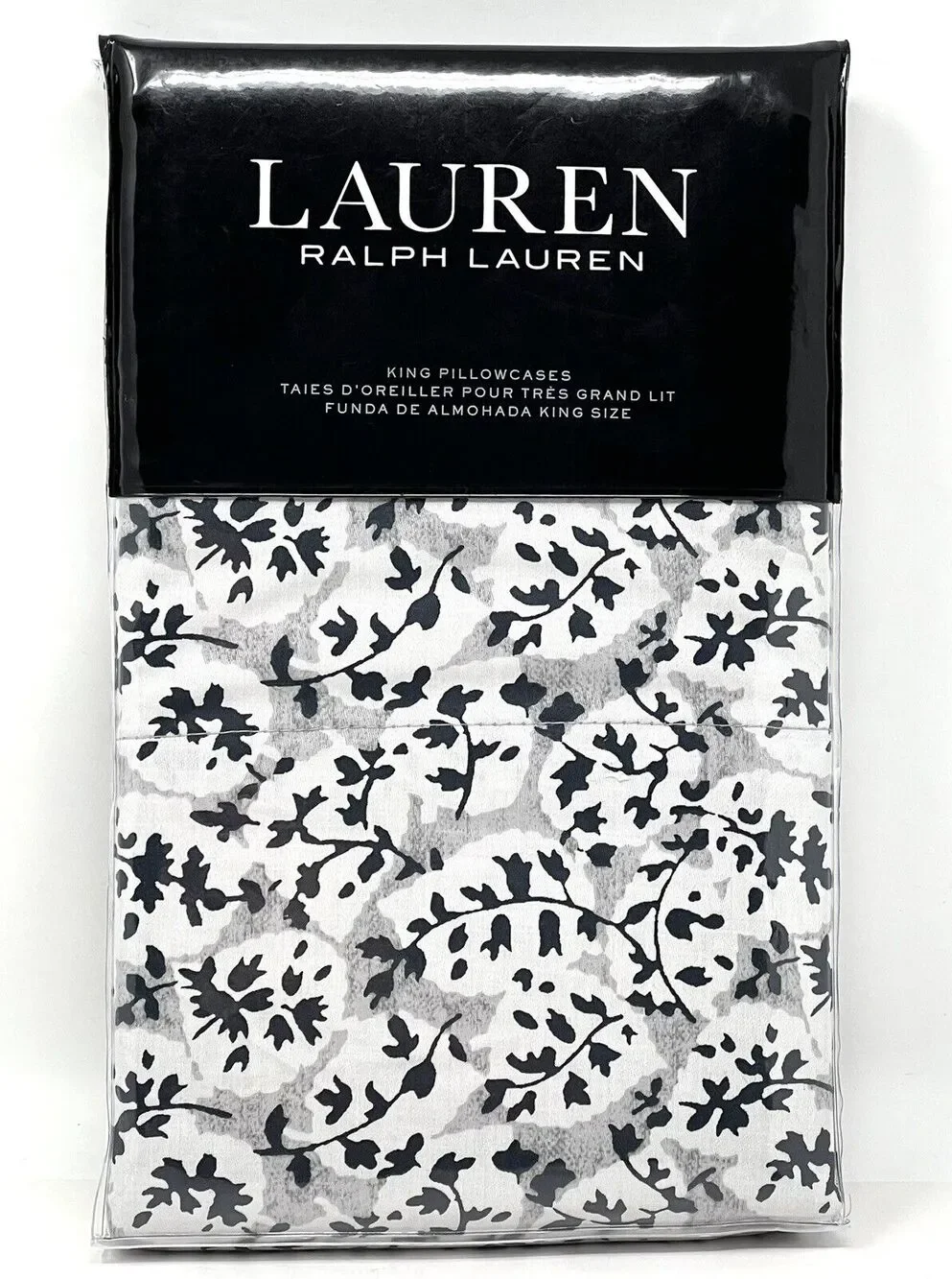Ralph Lauren Eva Leaf King Pillowcases Gray Multi 100% Cotton Sateen Floral NWT